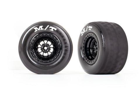 TRA9475 ires & wheels, assembled, glued (Weld gloss black wheels, Mickey Thompson® ET Drag® Slicks, foam inserts) (rear) (2)