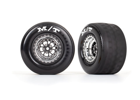 TRA9475R - Tires & wheels, assembled, glued (Weld chrome with black wheels, tires, foam inserts) (rear) (2)