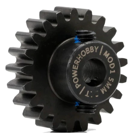 PHBPH18TM5  Power Hobby - Hardened Steel 18T Mod1 5mm Pinion Gear with 2 Grub Screws