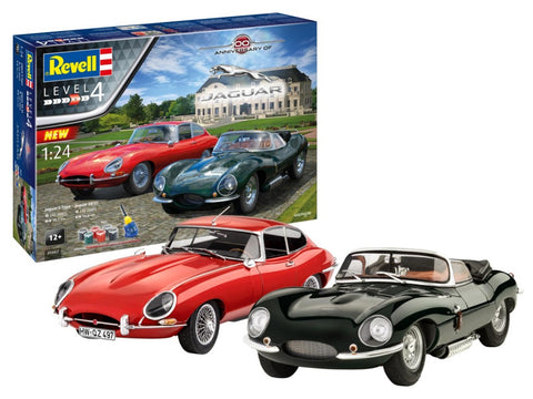 RVL-5667 Jaguar XK-SS & E-Type Sports Cars 100th Anniversary Gift Set w/paint & glue 1/25 Revell Model Kit