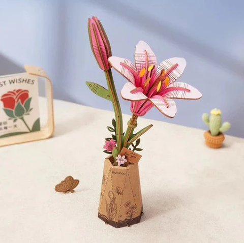 ROETW071   Robotime - Pink Lily - Wood Bloom Craft