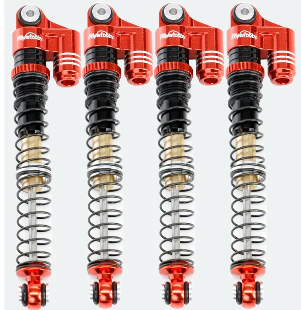 PHBSCX24771RED Power Hobby - 1/24 Aluminum 58mm Long Travel Shocks, for Axial SCX24 Jeep, Bronco