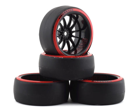 FBR1WHECHR923  Firebrand RC Char D29R Pre-Mounted 2-Piece Slick Drift Tires (4) (Black/Red) w/D2 Tires, 12mm Hex & 9mm Offset