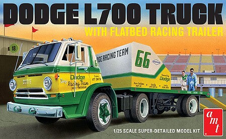AMT-1368  AMT 66 Dodge L700 Truck w/Flatbed Racing Trailer Model Kit