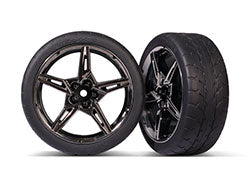 TRA9370     Tires & wheels, assembled, glued (split-spoke black chrome wheels, 2.1" Response tires) (front) (2)