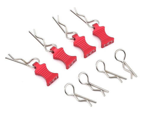 HRAAC03EZ02  Hot Racing 1/10 Aluminum EZ Pulls w/Body Clips (Red) (4)