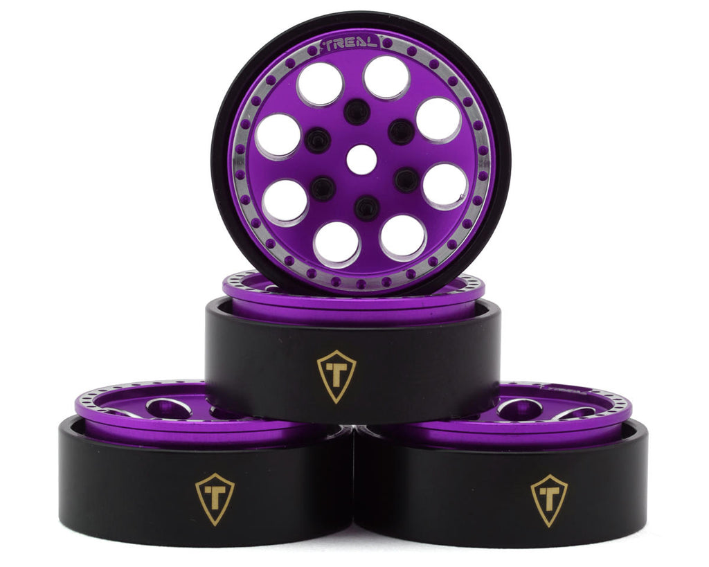 TLHTSCX24-61  Treal Hobby 1.0" 8-Hole Beadlock Wheels (Purple) (4) (22g)