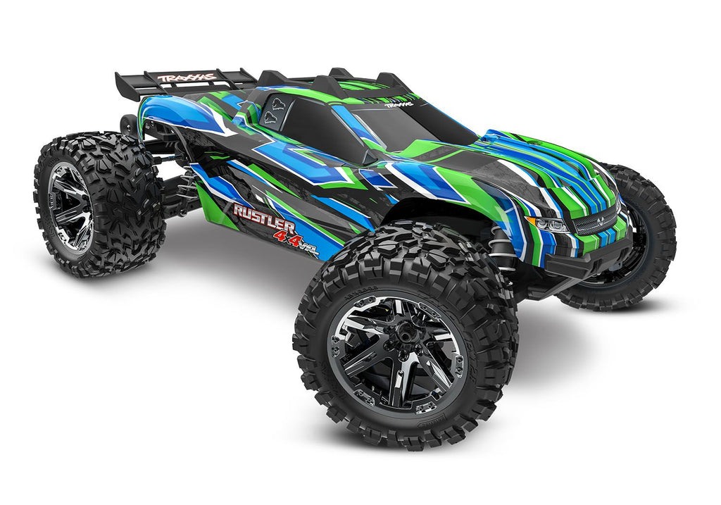 TRA67376-4  Rustler 4X4 VXL: 1/10 scale 4X4 stadium truck, fully-assembled, waterproof electronics, Ready-To-Race®, with TQi™ 2.4 GHz 2-channel radio system, TSM®, Extreme HD Kit, VXL-3s™ speed control, and clipless painted ProGraphix® body