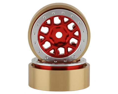 SSD00550  SSD RC 1.0” Boxer Aluminum/Brass Beadlock Wheels (Red) (2) (25g)