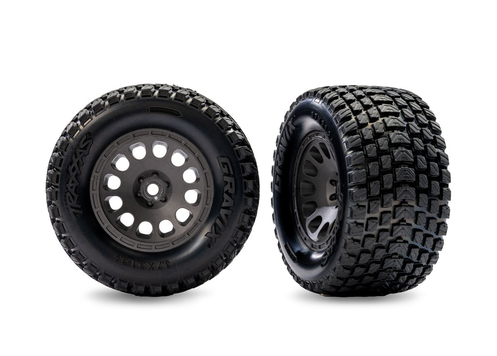 TRA10772-GRAY   Gray Front Mini XRT Wheels w/ Gravix Tires (2)