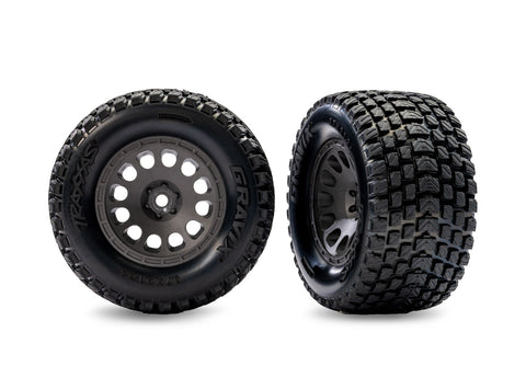 TRA10772-GRAY   Gray Front Mini XRT Wheels w/ Gravix Tires (2)
