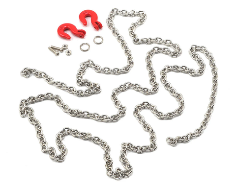 YEA-YA-0357  Yeah Racing 96cm 1/10 Crawler Scale Steel Chain Accessory w/Red Hooks (Silver)