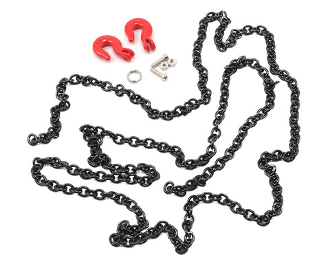 YEA-YA-0357BK  Yeah Racing 96cm 1/10 Crawler Scale Steel Chain Accessory w/Red Hooks (Black)