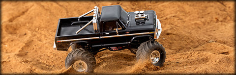 TRA98044-1   TRX-4M with Ford F-150  pickup body: 1/18 scale 4X4 monster truck, fully-assembled, Ready-To-Drive®, with TQ™ 2.4 GHz 2-channel transmitter, and ECM-2.5 waterproof electronics.(AVAILABLE IN BLUE OR BLACK)