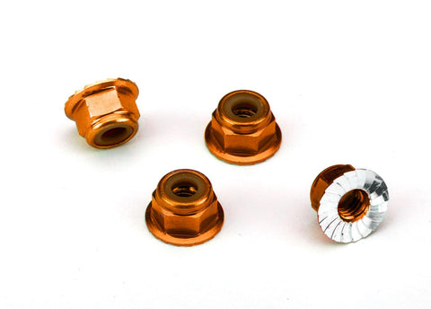 TRA1747T  Nuts, aluminum, flanged, serrated (4mm) (orange-anodized) (4)