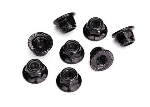 TRA8447 Nuts, 5mm flanged nylon locking (steel, black serrated) (8)