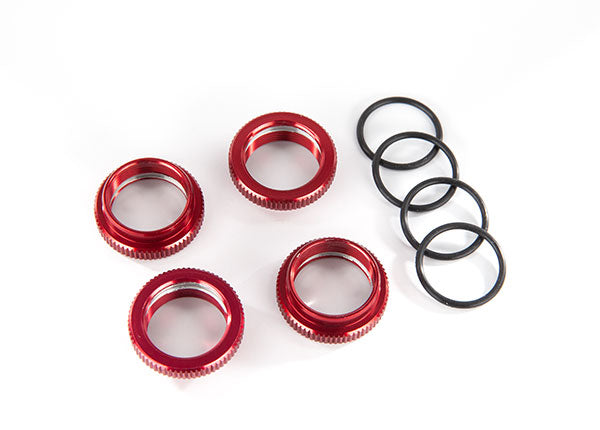 TRA8968R Spring retainer (adjuster), red-anodized aluminum, GT-Maxx shocks (4) (assembled with o-ring)
