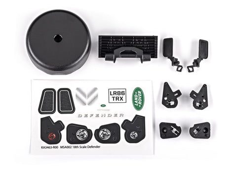 TRA9720 Grille/ mirrors, side (left & right)/ spare tire cover/ light retainers, body (front & rear, left & right)/ decal sheet (fits #9712 body)
