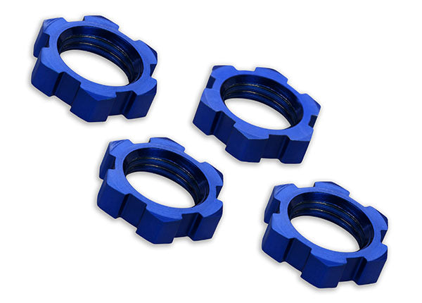 TRA7758 Wheel nuts, splined, 17mm, serrated (blue-anodized) (4)
