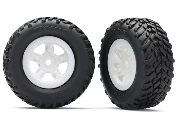 TRA7674x Tires and wheels, assembled, glued (SCT white wheels, SCT off-road racing tires) (1 each, right & left)