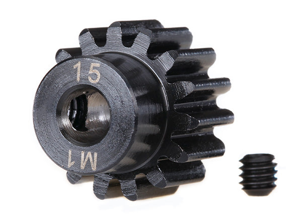 TRA6847r Gear, 15-T pinion (machined) (1.0 metric pitch) (fits 5mm shaft)/ set screw (compatible with steel spur gears)