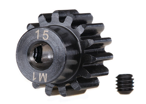 TRA6847r Gear, 15-T pinion (machined) (1.0 metric pitch) (fits 5mm shaft)/ set screw (compatible with steel spur gears)