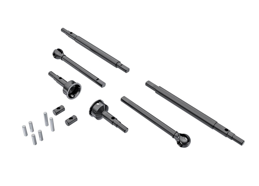 TRA9756 Axle shafts, front (2), rear (2)/ stub axles, front (2) (hardened steel)/ 1.5x7.8mm pins (2)/ 1.5x6mm pins (4)/ cross pins (2)