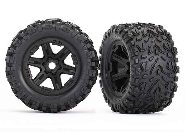 TRA8672 Traxxas Tires & wheels, assembled, glued (black Carbide wheels, Talon EXT tires, foam inserts) (2) (17mm splined)