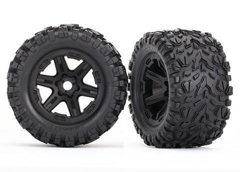 TRA8672 Traxxas Tires & wheels, assembled, glued (black Carbide wheels, Talon EXT tires, foam inserts) (2) (17mm splined)