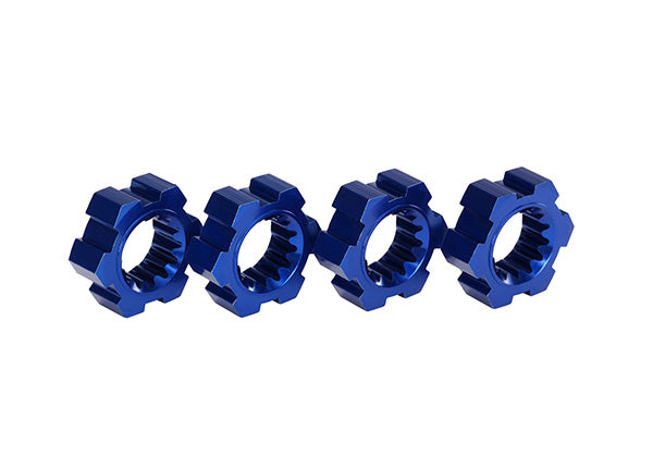 TRA7756X Wheel hubs, hex, aluminum (blue-anodized) (4)