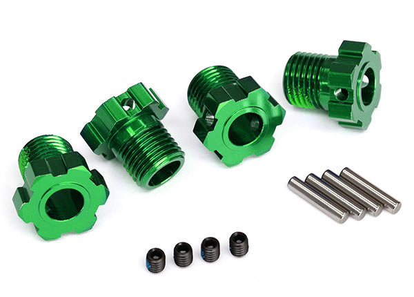 TRA8654G Wheel hubs, splined, 17mm (green-anodized) (4)/ 4x5 GS (4)/ 3x14mm pin (4)