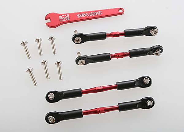 TRA3741x Turnbuckles, aluminum (red-anodized), camber links, front, 39mm (2), rear, 49mm (2) (assembled w/ rod ends & hollow balls)/wrench