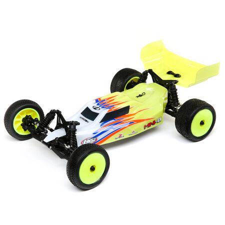 LOS01016T Mini-B, Brushed, RTR: 1/16 2WD Buggy (available in blue/white, black/ white, yellow/white)
