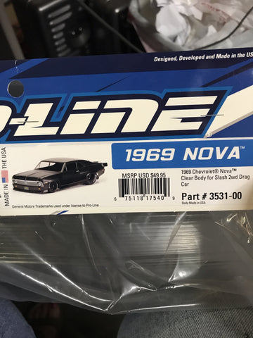 PRO353100 1969 Chevrolet Nova Clear Body Slash 2wd Drag Car