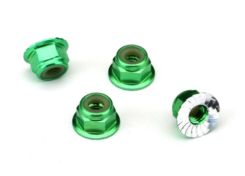 TRA1747G Nuts, aluminum, flanged, serrated (4mm) (green-anodized) (4