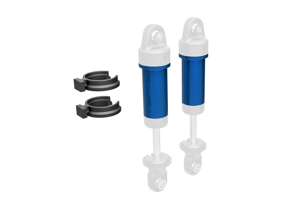 TRA9763-BLUE Body, GTM shock, 6061-T6 aluminum (blue-anodized) (includes spring pre-load spacers) (2)